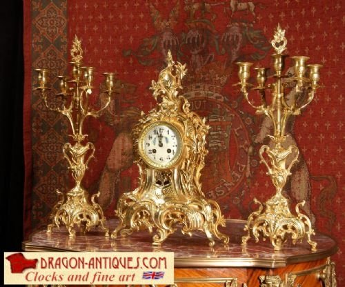 Antique French Rococo Clock Set, French - Circa 1890.