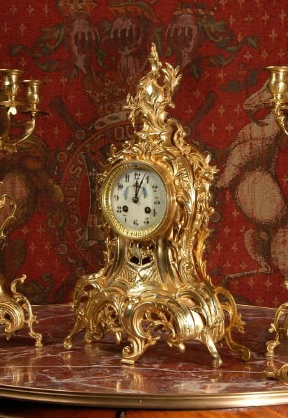fig 2. Antique French Rococo Clock Set, French - Circa 1890.