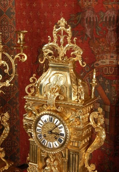 fig 2. Very Large and Magnificent Antique French Gothic Clock Set - by Japy Freres