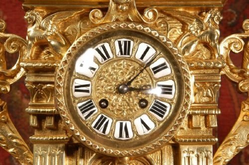 fig 3. Very Large and Magnificent Antique French Gothic Clock Set - by Japy Freres