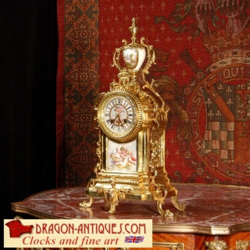 Sevres Porcelain & Gilt Brass Boudoir Clock
by A. D. Mougin, Antique French.