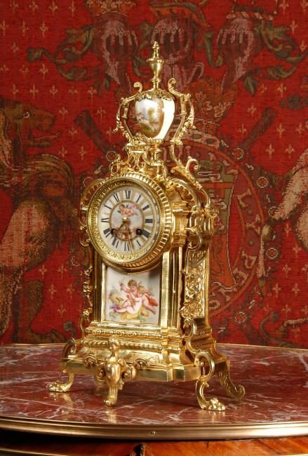 fig 3. Sevres Porcelain & Gilt Brass Boudoir Clock
by A. D. Mougin, Antique French.