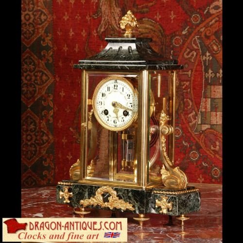 Antique French Ormolu & Marble Four Glass Boudoir Clock.