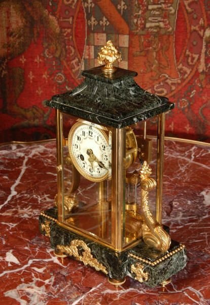 fig 1. Antique French Ormolu & Marble Four Glass Boudoir Clock.