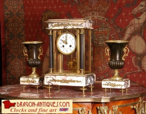 Japy Freres Antique French Neoclassical Four Glass Clock Set
