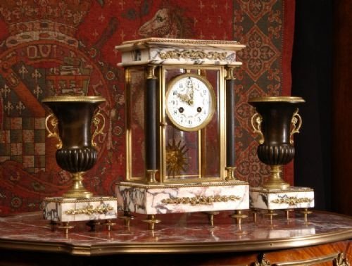 fig 1. Japy Freres Antique French Neoclassical Four Glass Clock Set