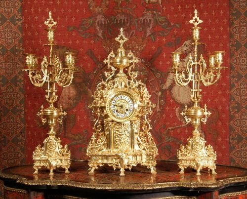fig 1. Antique French Gilt Brass Clock Set