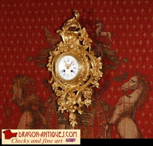 Antique French Rococo Cartel Wall Clock
by Japy Freres.