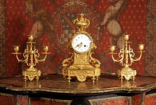 Stunning Antique Ormolu Clock Set by Louis Japy.