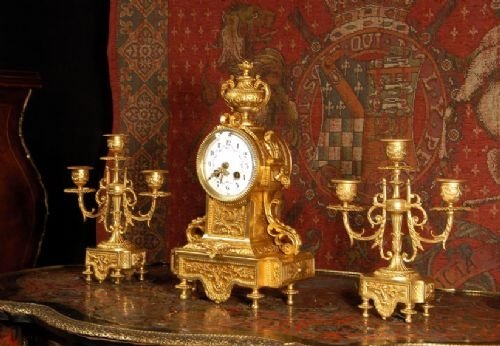 fig 1. Stunning Antique Ormolu Clock Set by Louis Japy.
