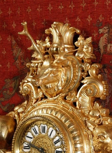 fig 3. Japy Freres Gilt Brass Cartel Wall Clock ~ Hunting.