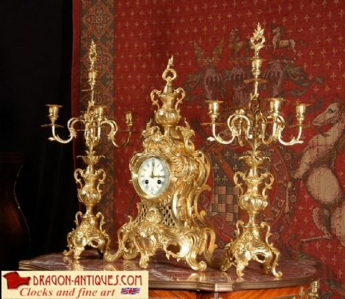 Japy Freres Rococo Antique French Clock Set - Large and Superb.
