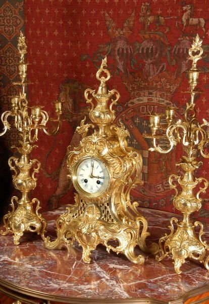 fig 2. Japy Freres Rococo Antique French Clock Set - Large and Superb.