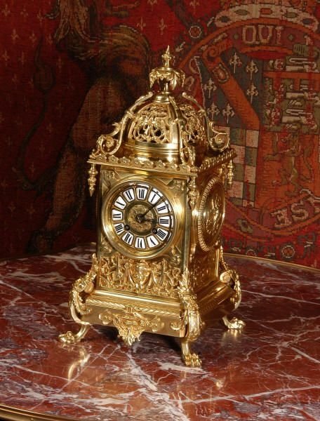 fig 1. Antique French Gilt Brass Table Clock, French - Circa 1880.