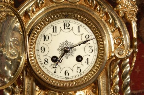 fig 3. Japy Freres Large Gilt Brass Clock Set, Antique French.