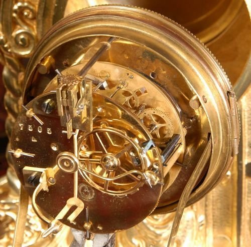fig 4. Japy Freres Large Gilt Brass Clock Set, Antique French.