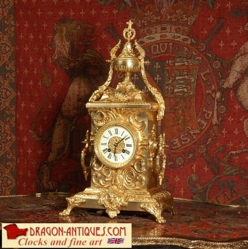 Large Antique French Gilded Brass Gothic Clock
by A. D. Mougin