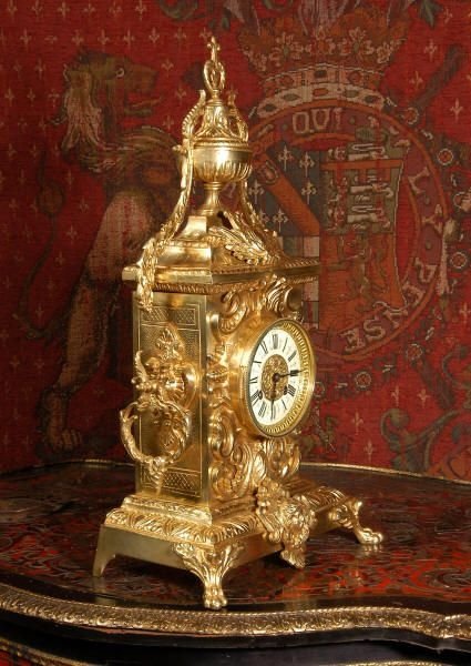 fig 1. Large Antique French Gilded Brass Gothic Clock
by A. D. Mougin