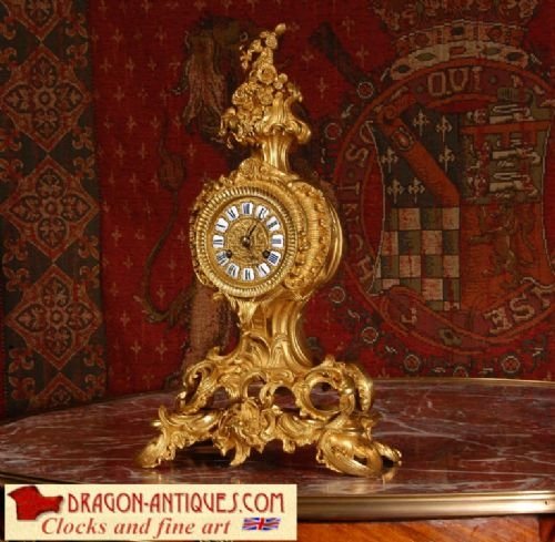 Early Ormolu Antique French Rococo Boudoir Table Clock
by Henry Mark, Paris.