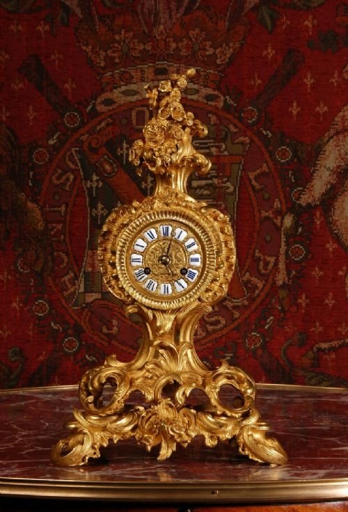 fig 1. Early Ormolu Antique French Rococo Boudoir Table Clock
by Henry Mark, Paris.