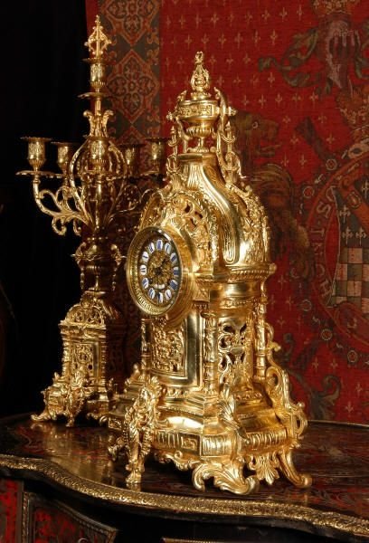 fig 2. Large and Stunning Antique French Gilt Brass Clock Set.