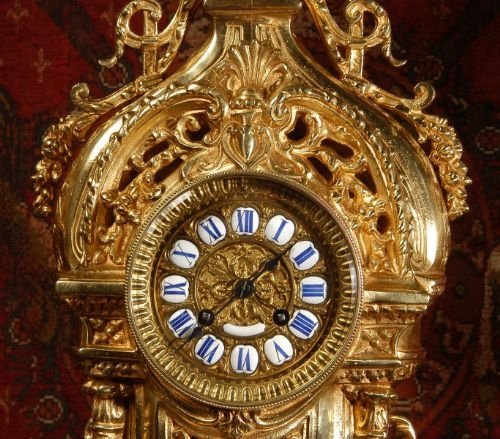 fig 3. Large and Stunning Antique French Gilt Brass Clock Set.