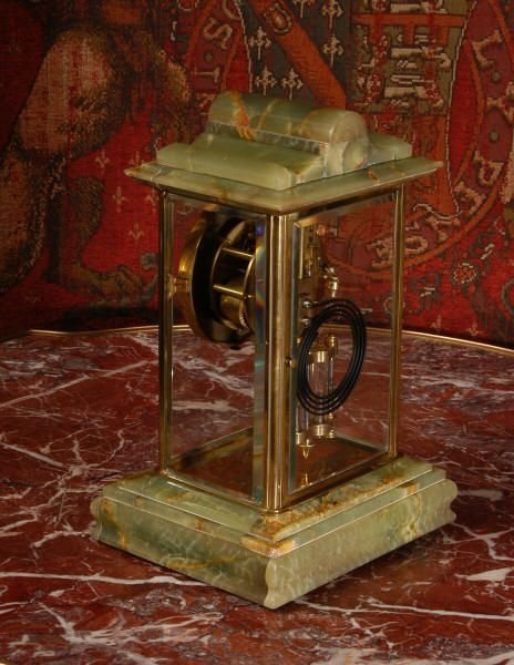 fig 2. Green Onyx and Ormolu Four Glass Table Clock by Samuel Marti, Antique French.