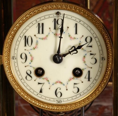 fig 4. Green Onyx and Ormolu Four Glass Table Clock by Samuel Marti, Antique French.