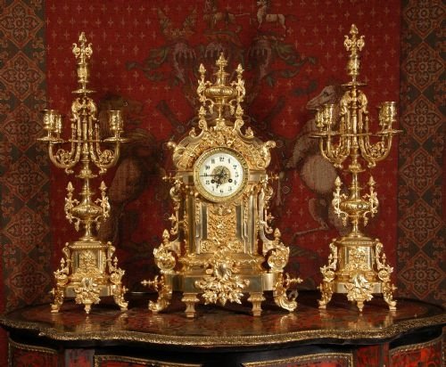 fig 1. Large and Stunning Antique French Gilt Brass Clock Set