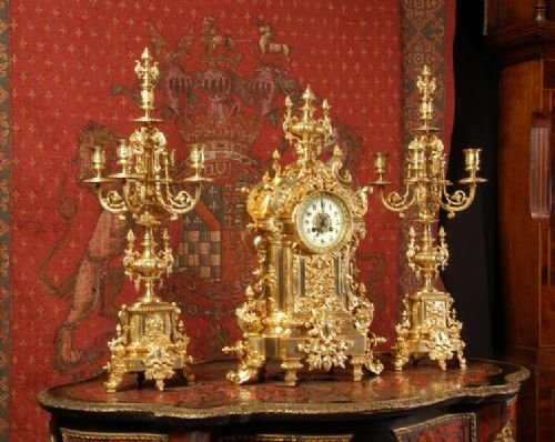 fig 2. Large and Stunning Antique French Gilt Brass Clock Set