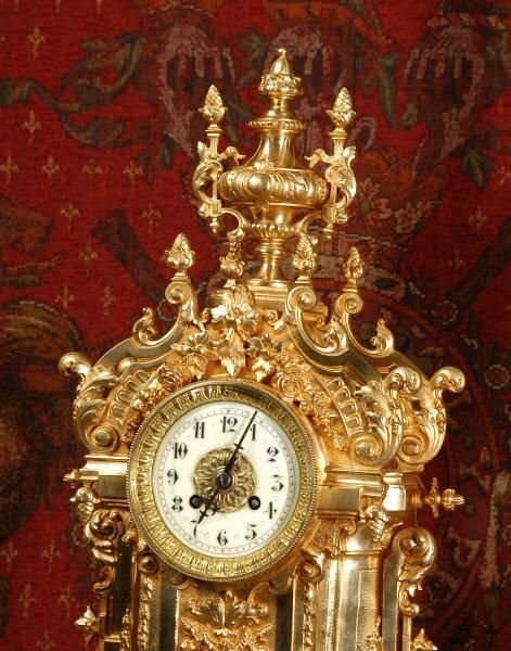 fig 3. Large and Stunning Antique French Gilt Brass Clock Set
