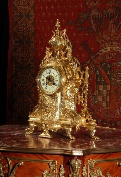 fig 1. Stunning Antique French Gilt Brass Clock with Lions Rampant