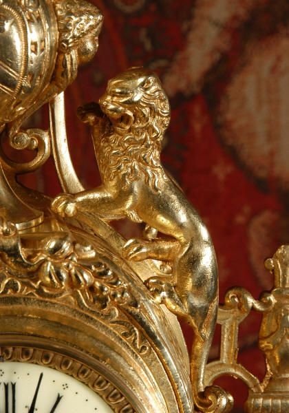 fig 2. Stunning Antique French Gilt Brass Clock with Lions Rampant