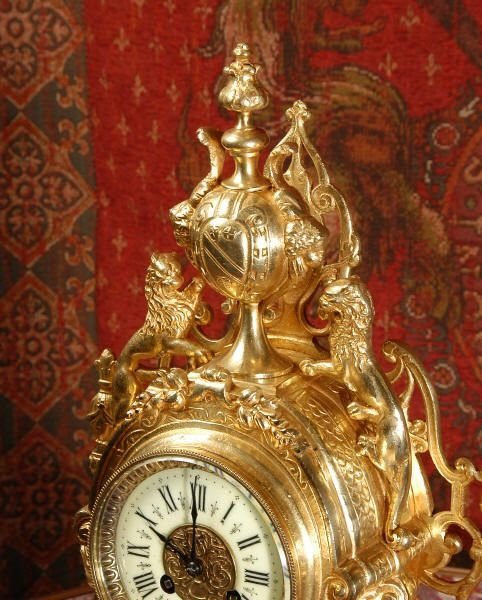 fig 3. Stunning Antique French Gilt Brass Clock with Lions Rampant