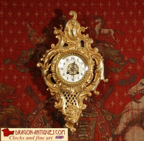 Antique French Rococo Cartel Wall Clock
by Japy Freres.