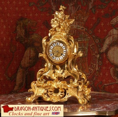 Large Early Ormolu Antique French Rococo Clock
silk Suspension Movement by Honoré Pons.