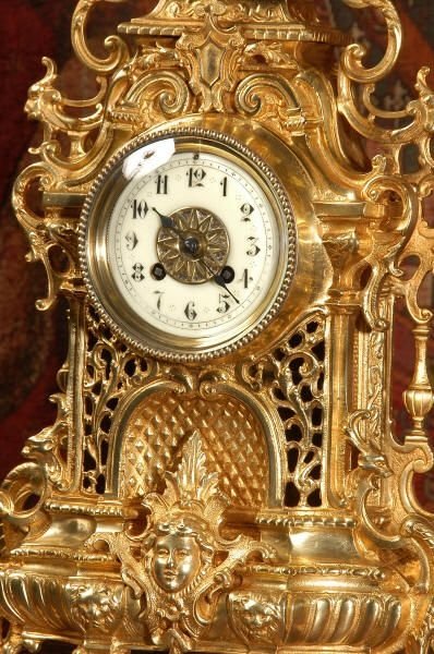 fig 3. Large Antique French Gothic Candelabra Clock Set by Samuel Marti