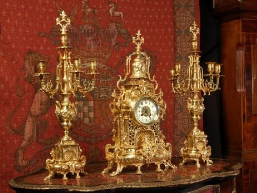 fig 2. Large Antique French Gothic Candelabra Clock Set by Samuel Marti