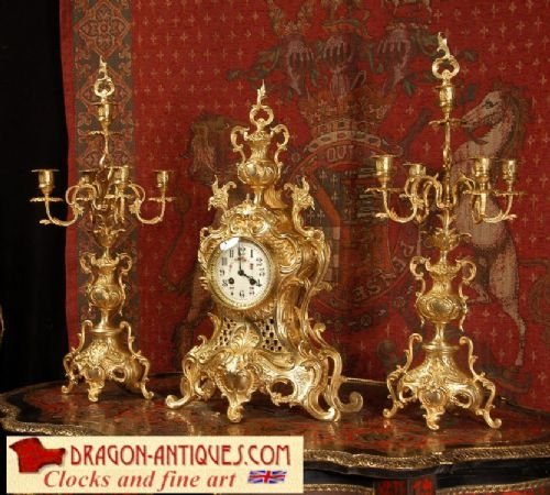 Large Antique French Rococo Clock Set