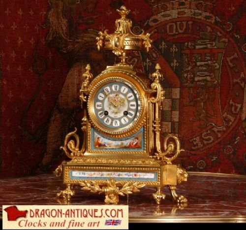 Stunning Ormolu and Sevres Porcelain Boudoir Clock by Japy Freres.