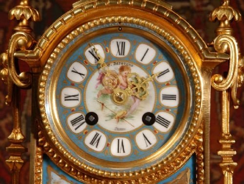 fig 3. Stunning Ormolu and Sevres Porcelain Boudoir Clock by Japy Freres.