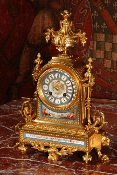fig 1. Stunning Ormolu and Sevres Porcelain Boudoir Clock by Japy Freres.