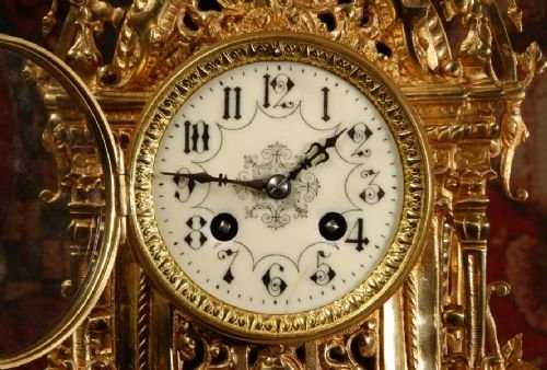fig 3. Stunning Antique French Brass Clock Set