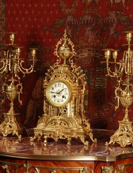 fig 2. Stunning Antique French Brass Clock Set