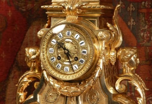 fig 2. Huge Gilt Bronze Clock Set, Antique French, Goddess Nike