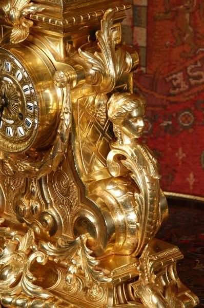 fig 3. Huge Gilt Bronze Clock Set, Antique French, Goddess Nike