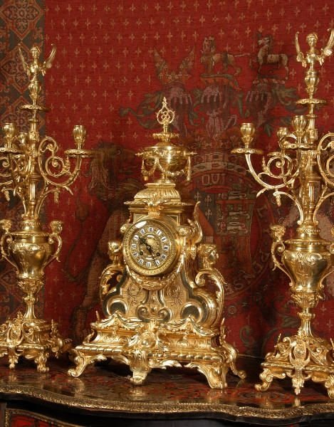 fig 1. Huge Gilt Bronze Clock Set, Antique French, Goddess Nike