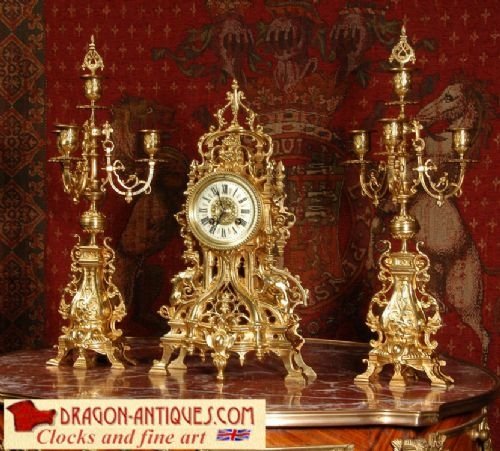 Japy Freres Gilt Brass Clock Set
dragons