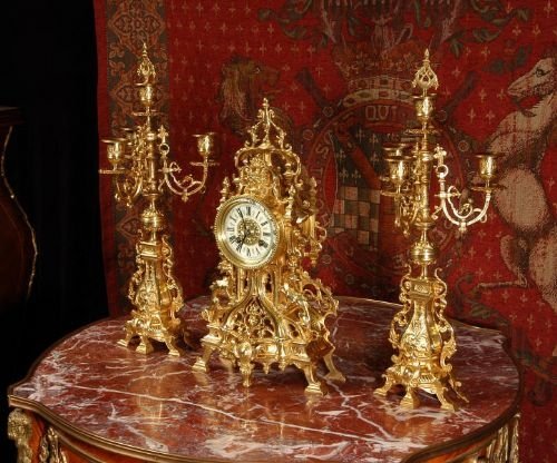 fig 1. Japy Freres Gilt Brass Clock Set
Dragons