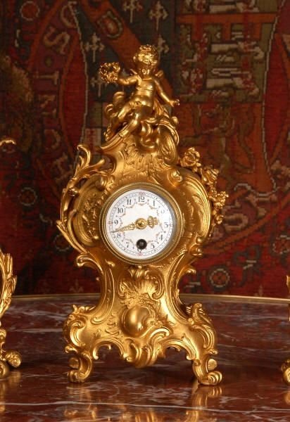 fig 2. Stunning Rococo Antique French Miniature Clock Set